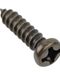 Pack Of 25 Realdeal Antique Brass Pan Head Wood Screws Heavy Steel Build With Phillips Drive, close-up view, 1/2 inch size.