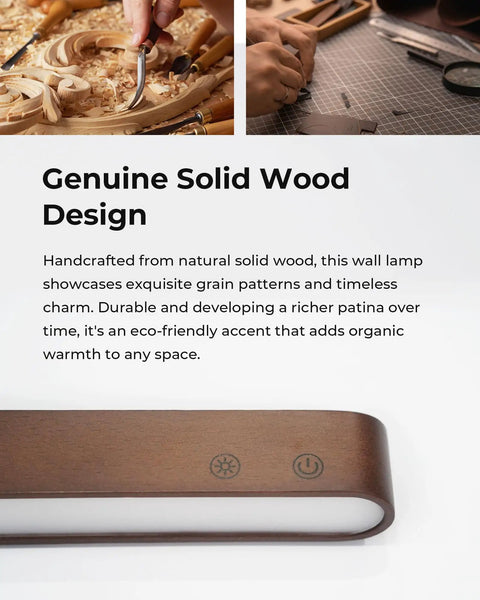 Solid Upgrade Set Of Two Rechargeable Walnut Wood Wall Sconces With Magnetic Mount And Remote Control Featuring 15 Rgb Colors 360 Degree Rotate Dimmable Led Bedside Lamps That Hits Different For Bedroom Decor And Living Room Vibes with design details.
