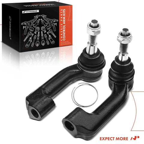 Front Outer Tie Rod End for Ford F-150 2009-2020 (Excludes Raptor), Expedition 2007-2021, Lincoln Navigator 2007-2019, Fix Uneven Tire Wear With Original Dimensions, Easy Install, Front Outer Left and Right, Driver and Passenger. Pair of black steel tie rod ends with threaded joints and dust boots