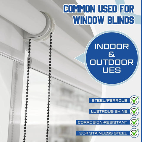 Beaded Chain For Roller Shades And Vertical Blinds 50 Ft 3mm With 50 Connectors Black installed on window blinds