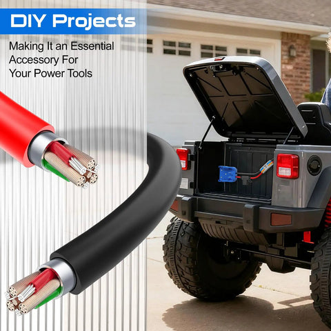 Beefed Up Power Ride Wheel Adapter For Kobalt 24V Battery With Fuse And Wire Terminal next to an off-road truck