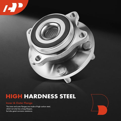 Twin Pack Wheel Bearing And Hub Assembly 5 Lug Compatible With Subaru Outback Legacy Forester Impreza Ascent WRX STI WRX Tribeca Replacement Front And Rear Hubs For 2004 Through 2021 Models, shown in silver steel material with flange details