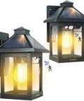 Two Pack Solar Wall Lantern Lights With Motion Sensor Dusk To Dawn Waterproof LED Wall Sconce Exterior Porch Light Fixtures