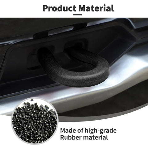 Close-up of a red tow hook cover for Chevy Silverado and GMC Sierra 2014-2025, showing high-grade rubber material detail.