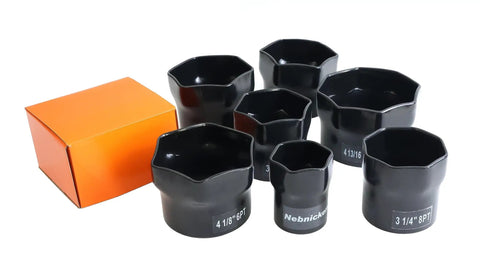 Set of 3-1/4 Inch 6 Point Truck Wheel Bearing Socket For Axle Nut Socket Set, heavy-duty steel, black powder coat with box