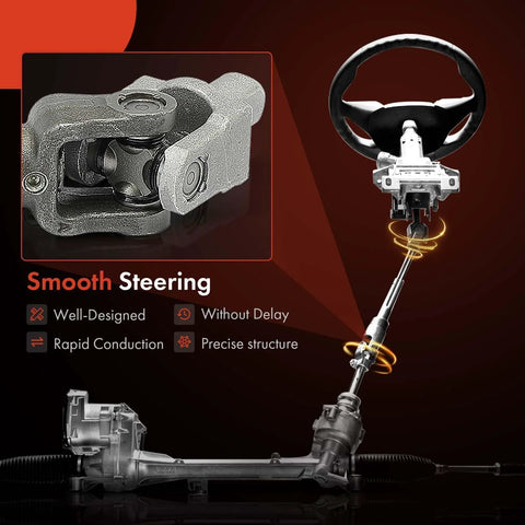 A-Premium upper steering shaft for GM vehicles; diagonal view showing silver shaft, steering wheel, and universal joint.
