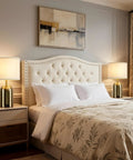 Touch Control Gold Bedside Table Lamps Set Of 2 For Bedroom, Living Room And Office on nightstands next to bed with cream headboard