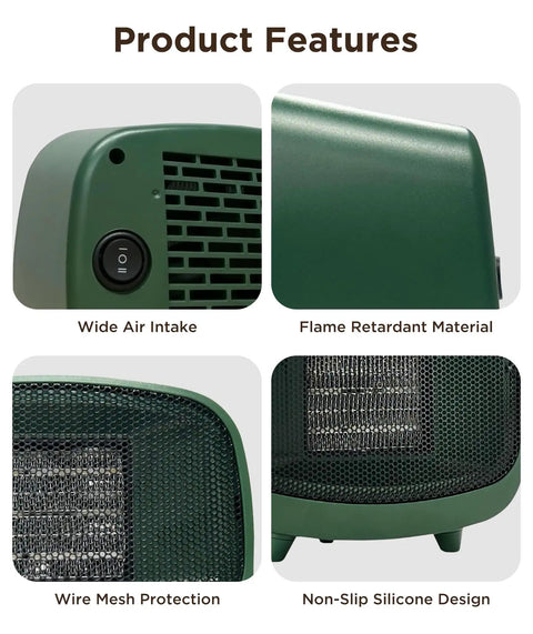 Keep You Toasty Anywhere With This Compact Tabletop 900W PTC Space Heater For Indoor Use, showing wide air intake and mesh protection