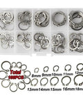 Stainless Steel C Clip Retaining Rings And Washers Kit, 100 Pcs, 8-18mm Bearing Snap Rings assortment in plastic organizer