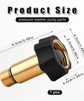 Close-up of brass high-pressure washer inlet fitting with black hex nut and mesh screen