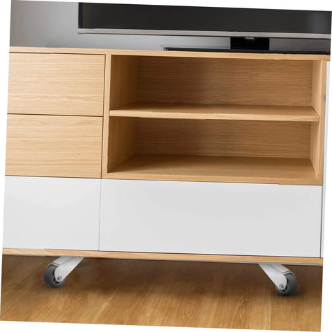 Wooden cabinet with shelves, mounted on door roller wheels for sliding wardrobe and barn doors anti droop support wheel for garden gates