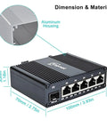 Rugged Industrial Six Port Gigabit Ethernet Switch With 90 To 250V AC Input, Aluminum Housing, Dimensions 100mm x 70mm x 30mm