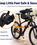 Front Mounted Child Bike Seat For Adult Mountain Bikes With Full Guardrail And Foot Pedals And Removable Foot Straps Adjustable Height