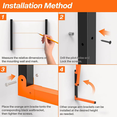 Installation guide for Beefy Two Pack Heavy Duty Lumber Storage Rack Wall Mount Shelves With Three Levels For Lumber Plywood