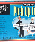 Mixed Up Pick Up Lines Magnetic Word Tiles Kit packaging with cartoon characters and playful word tiles