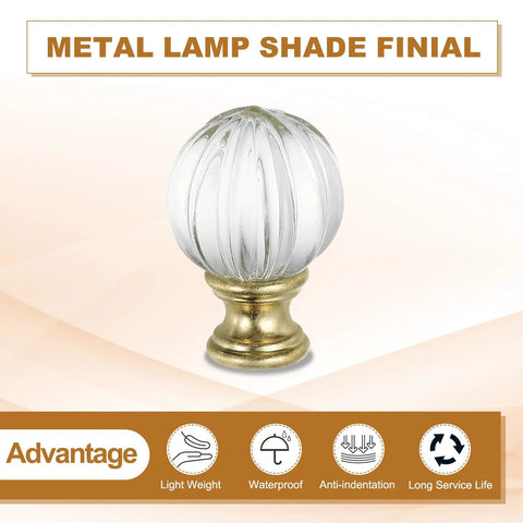Gold Tone Crystal Lamp Finial Cap For Lampshade Harp Top One Quarter Twenty Seven Thread Heavy Duty Metal Nut Knob