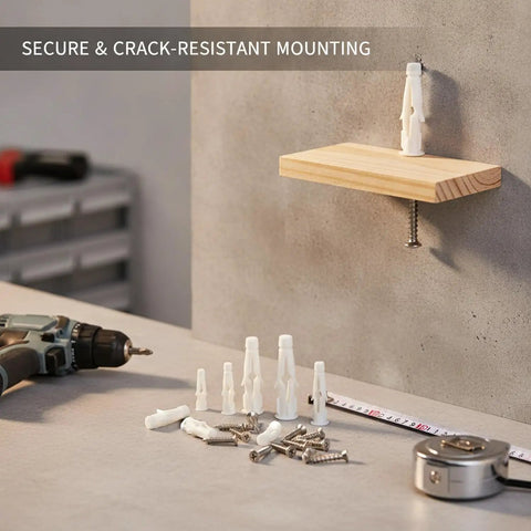 Heavy Duty Nylon Wall Plug And Screw Kit for Drywall, Hollow Brick And Foam Block Mounting, expanding anchors displayed