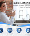 Premium Heavy Duty Reverse Osmosis Faucet For Kitchen Sink with woman holding glass of water in kitchen