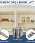 Magnetic Push Latches Set For Cabinets And Drawers, Hidden Touch Latch Hardware, Gray Finish, Push To Open, Adjustable Gap