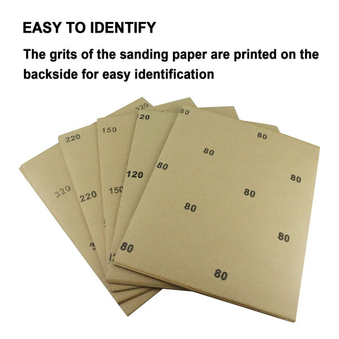 Huge 50 Sheet Sandpaper Pack 9 By 11 Inch Sheets With Assorted Grit 80 120 150 220 320 Aluminum Oxide For Wood Metal Auto