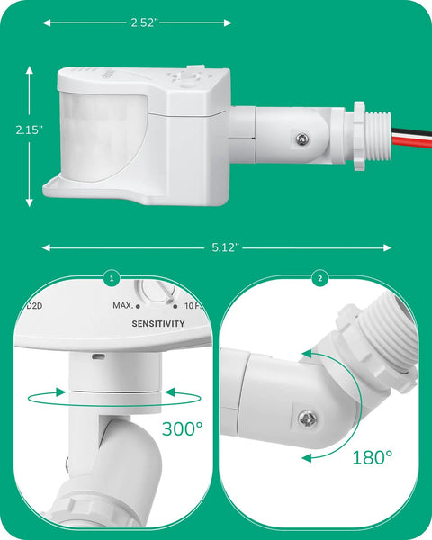 240 Degree Outdoor Motion Sensor With 60ft Detection Range, 3 Mode PIR Detector For Security Floodlights, size dimensions shown