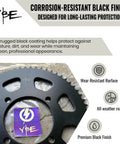 Beefed Up 64T Rear Wheel Sprocket For 35 Chain Compatible Black Hardened Steel with Laser Etched Logo, corrosion-resistant finish