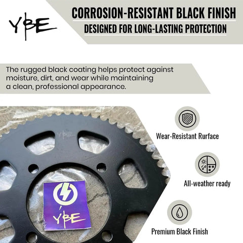 Beefed Up 64T Rear Wheel Sprocket For 35 Chain Compatible Black Hardened Steel with Laser Etched Logo, corrosion-resistant finish