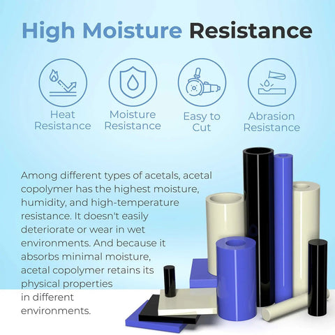 Two Pack Round Acetal Copolymer Rods 2 Inch Diameter 12 Inch Length Opaque Black Pro Grade POM-C Rods Low Friction High Impact Chemical Resistant ASTM D6778 Compliant Ideal For Non-Marring Fixtures And DIY Projects. moisture resistance chart with black POM-C rods
