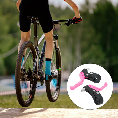 Kids Bike Brake Levers Set For 2cm Handlebar Diameter with easy reach brakes shown in pink for mountain and folding bikes.