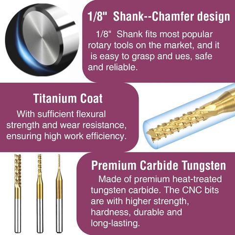 10-piece titanium-coated carbide engraving milling cutter bits set, 1/8 in shank, 0.8–3 mm, for Dremel rotary tools