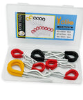 R-clip hitch pin set, Yoliko 14-pack with rubber-coated grips in red, yellow, black; sizes M3x60, M3.5x75, M4x90 case