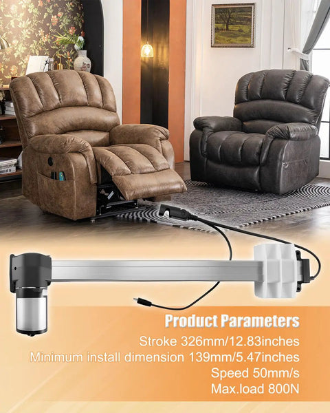 Beefy Yet Smooth Linear Actuator For Kaidi KDPT007 Series Power Recliner Lift Chair Motor Replacement in living room setup