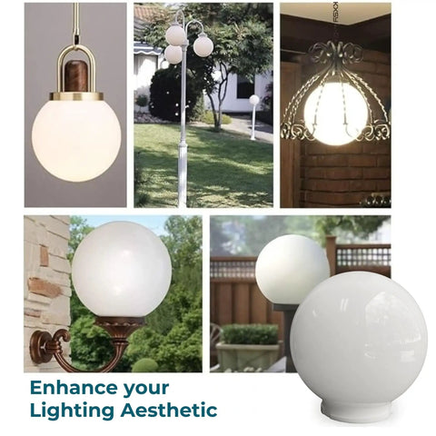 6 Inch White Acrylic Replacement Globe For Ceiling Lights, Wall Fixtures, Lamp Posts, And Streetlights, Opaque Globe Cover With 3.33 Inch Outer Neck And 2.99 Inch Inner Neck Fit For Outdoor And Indoor Use