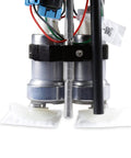 Beefy Drop In Dual Electric In Tank Fuel Pump Kit At 900 Lph with billet aluminum design and clamping base for gas or E85 builds.