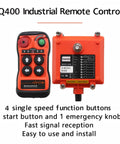 Q400 4 Button Industrial Wireless Remote Control For Hoist Crane With 100M Range And IP65 Weatherproof design showing button layout and receiver.