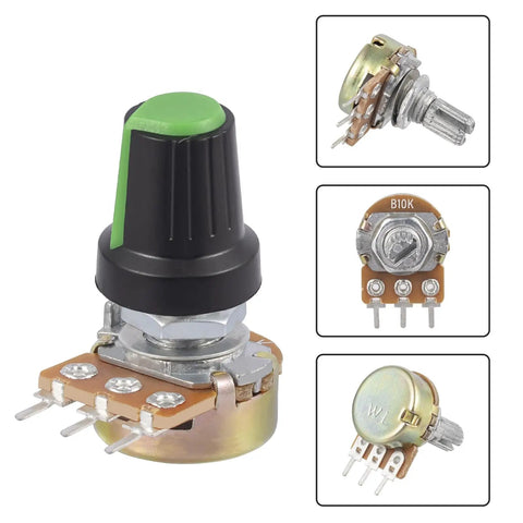 WH148 10K Potentiometer 15mm Shaft 3 Pins Linear Variable Resistor With AG2 Plum Knob Cap And Aluminum Alloy Knobs Pack Of 35