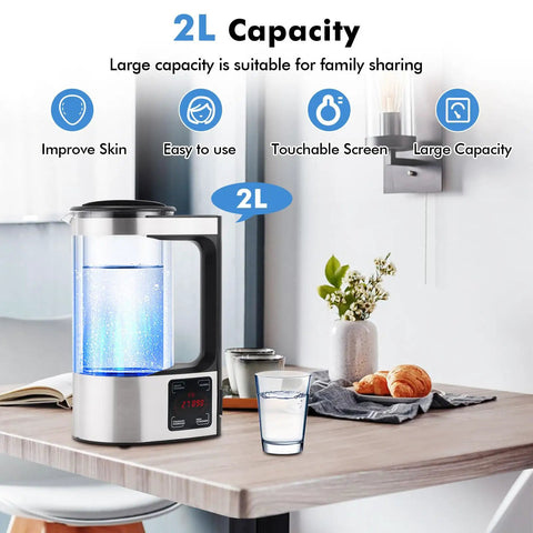 Upgraded Hydrogen Water Generator 110V With SPE And PEM Technology Delivers Dope Hydrogen Rich Water Up To 1800 PPB, 2L capacity