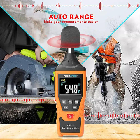 Digital Sound Level Meter With Temperature And Humidity Readouts 30 To 130 DB A Weighted Max Min Data Hold Large Backlit LCD