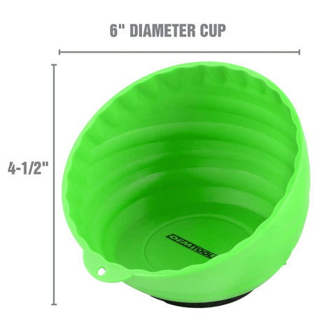 Green Magnetic Nut Cups 2 Pack, Curved Magnetic Parts Tray Holds Up To 5 Pounds, Durable ABS Plastic, 6-inch diameter