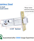Stainless steel latch with 2-3/8 inch backset and anti-theft features, part of Color Coded Pocket Door Privacy Lock.