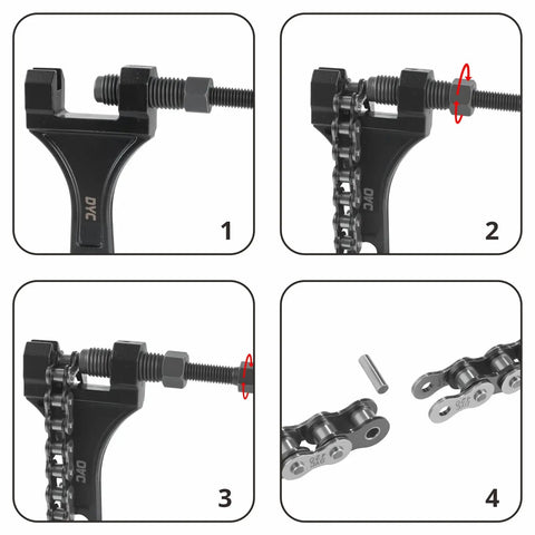 420 Chain Kit 132 Links Cut To Fit With Master Links Breaker Tool And Chain Brush For Mini Bike Pit Bike Dirt Bike ATV And Go Kart Fully Adjustable Easy To Install steps shown in the image.