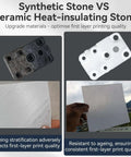 Comparison of synthetic vs ceramic heat-insulating stone for 3D printers, highlights improved first-layer print quality.