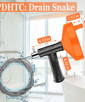 Heavy Duty 33 Foot Drain Snake Auger With Flexible Steel Cable, ergonomic handle for clogs in sinks, toilets, and tubs.