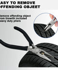 20 Piece Tubeless Tire Repair Kit With Screw In Rubber Nails And Heavy Duty Pliers Solid No Fuss Emergency Roadside Patch For Cars Trucks And Motorcycles Straight To The Fix, heavy duty pliers gripping a tire.