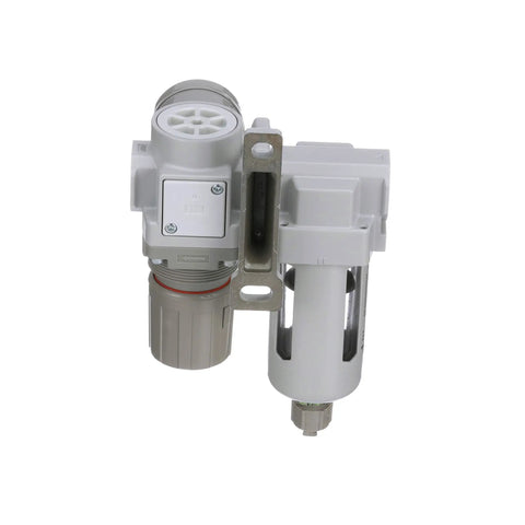 Compressed Air Filter Regulator Combo With 3/8 Inch NPT, Poly Bowl With Guard, Manual Drain, Gauge, And Mounting Bracket