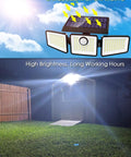 3 Head Solar Motion Sensor Flood Light With 270 Degree Wide Angle IP65 Waterproof Wall Mount charging and illuminating garden