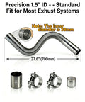 Flexible Stainless Steel Exhaust Tubing 1.5 In ID X 27.6 In Laser Welded Flex Pipe Kit With Coupler, Clamps And Sealing Tape