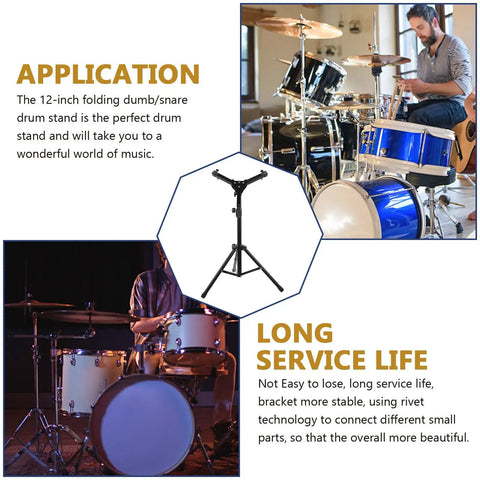 Badass Adjustable Snare Drum Rack And Practice Stand With Rock Solid Non Slip Base Plus Straight Up Portable Double Drumstick Shelf And Quick Hinge Height Adjustment For Pro Music Gear in a rehearsal setting.