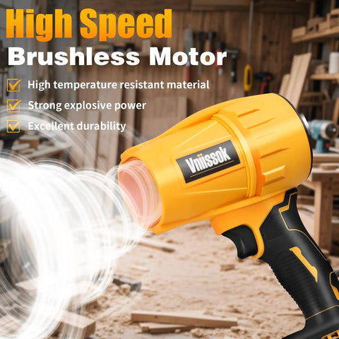 Cordless 20V Max Leaf Blower With High Speed Brushless Motor Handheld Jet Fan For Quick Patio Cleanup Lawn Care Blowing Leaves And Dust Battery Not Included shown in workshop