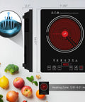 Portable 1800W Electric Cooktop With LED Touch Screen Single Burner Stove dimensions and power levels with fresh produce